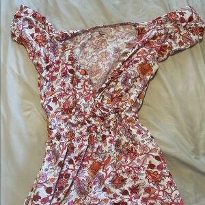 Floral Wrap-Style Women's Dress in White and Pink